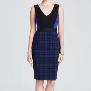 Anthropologie Bailey 44 Dress color block plaid sheath v-neck Sz L Pencil skirt